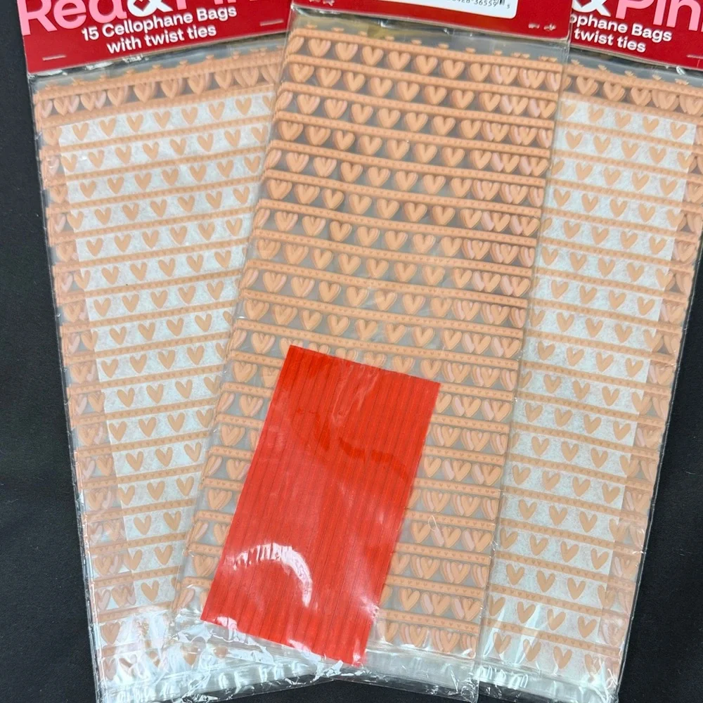 Red & Pink Cellophane Bags bundle with Twist Ties 3 packs 45 bags all new hearts